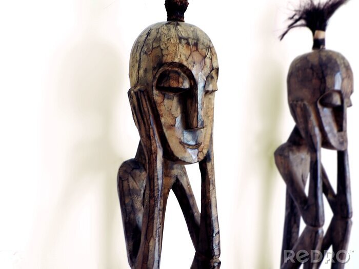 Tableau  figurine sculpture sur bois de penseur-africain