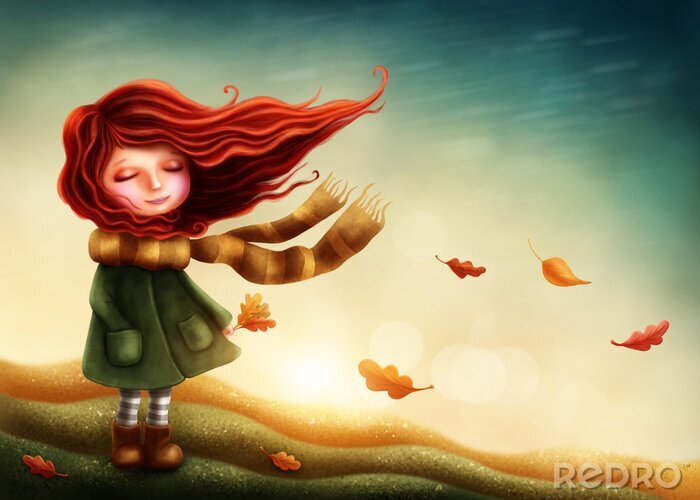 Tableau  Fille d'automne aux cheveux rouges