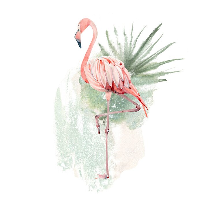 Tableau  Flamant aquarelle et feuille