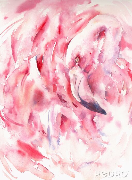 Tableau  Flamant rose abstrait aquarelle