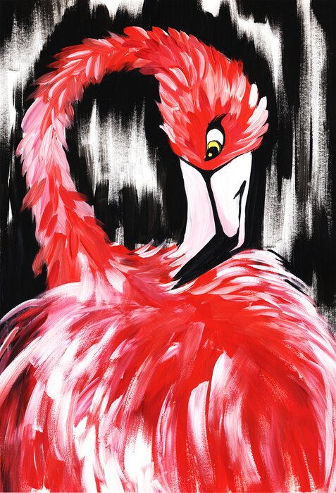 Tableau  Flamant rose abstrait peint