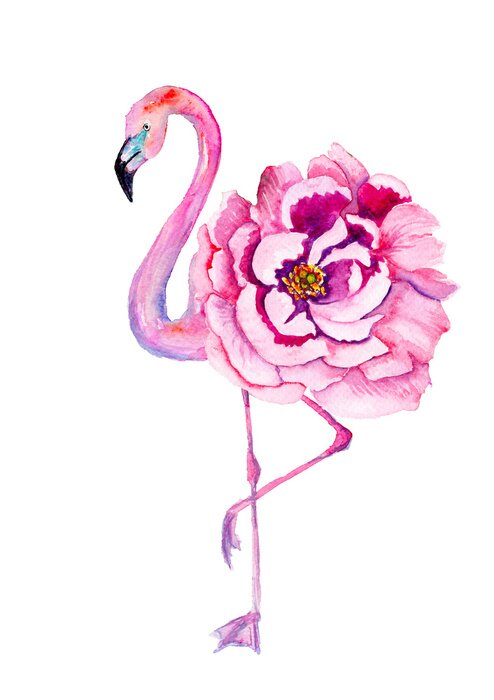 Tableau  Flamant rose avec une fleur exotique