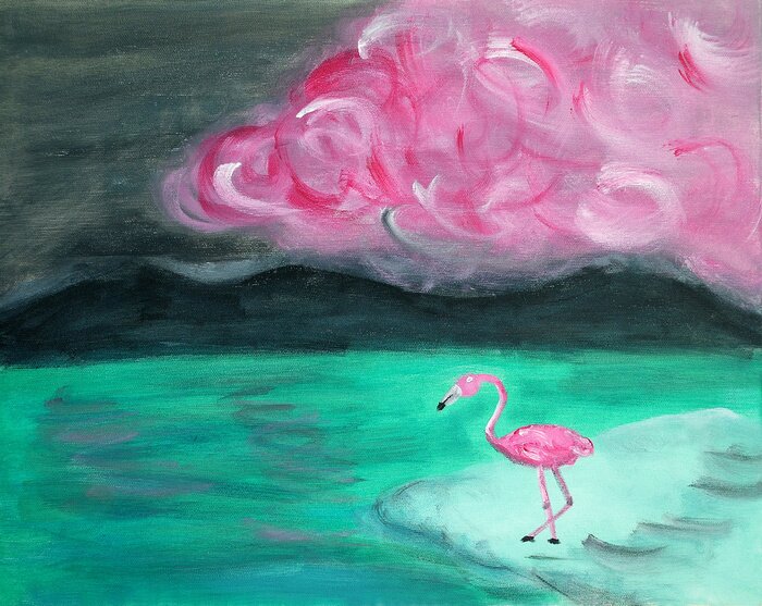Tableau  Flamant rose dans la mer noire