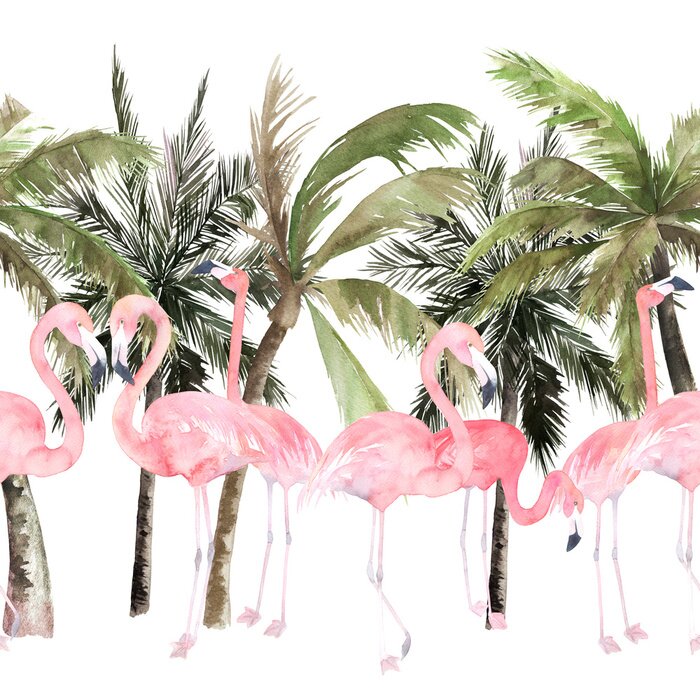 Tableau  Flamant rose et palmiers