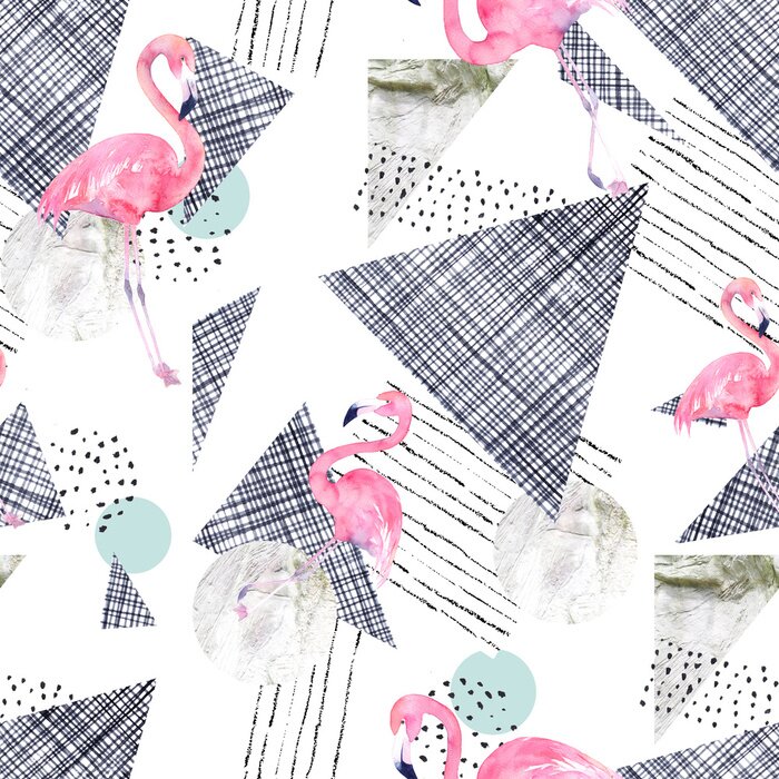 Tableau  Flamants roses et formes géométriques