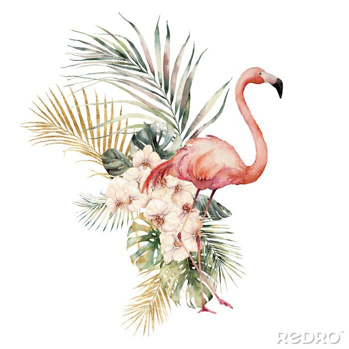 Tableau  Flamingo entouré de plantes tropicales