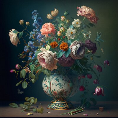 Tableau  Fleurs baroques dans un vase