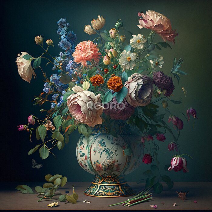 Tableau  Fleurs baroques dans un vase