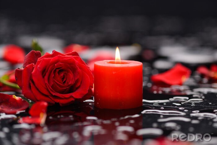 Tableau  Fleurs d'amour et bougie rouge
