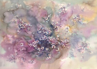 Tableau  Fleurs de cerisier en fleurs sur fond aquarelle