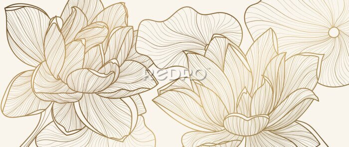 Tableau  Fleurs dorées élégantes sur fond beige