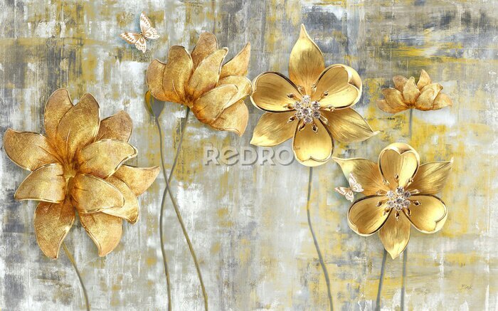 Tableau  Fleurs élégantes dorées