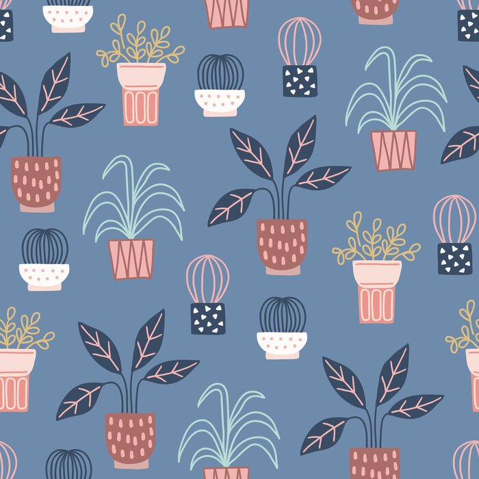 Tableau  Fleurs en pot illustrées de style scandinave