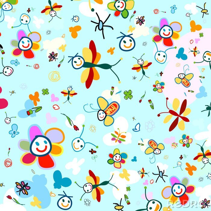 Tableau  Fleurs et créatures colorées