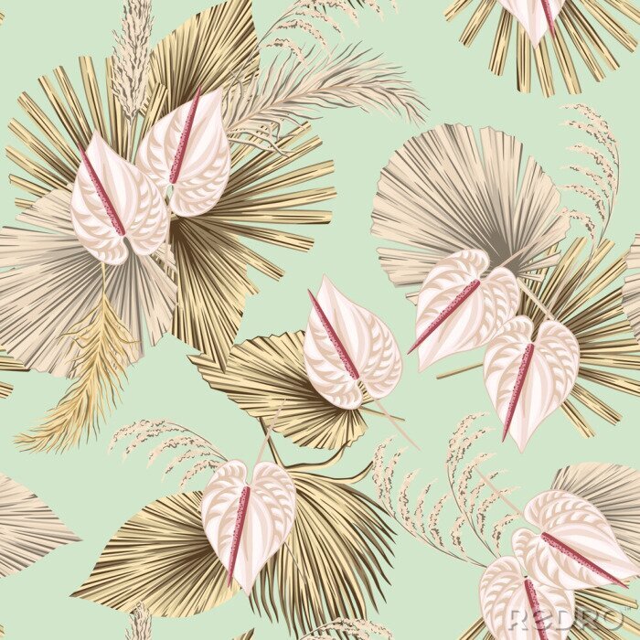 Tableau  Fleurs et feuilles de palmier