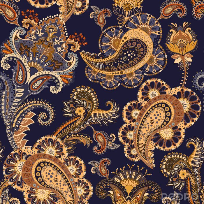 Tableau  Fleurs et feuilles orientales bleu beige