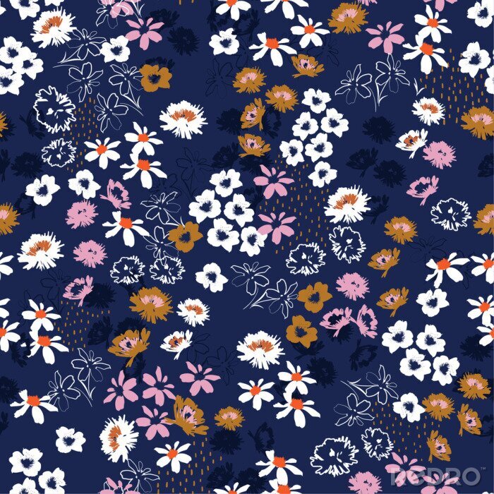 Tableau  Fleurs sauvages abstraites sur fond bleu foncé