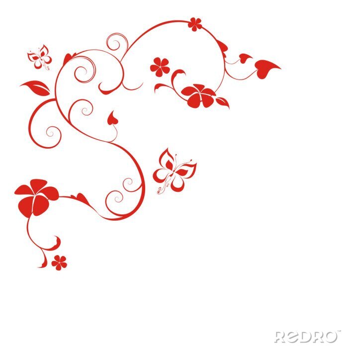 Tableau  Fleurs sur un ornement rouge