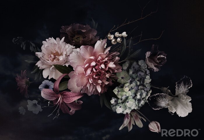 Tableau  Floral background. Vintage flowers.