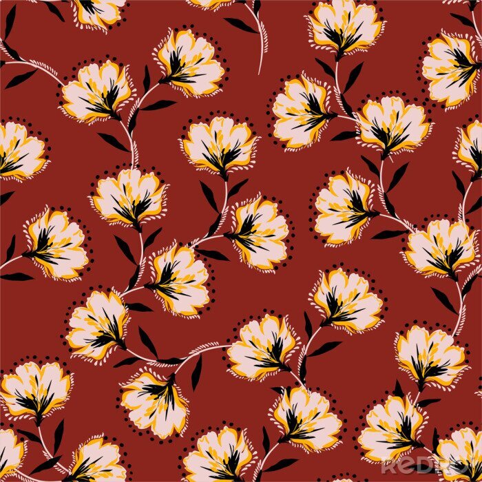 Tableau  Floral bouquet vector pattern with blooming retro flowers seamless pattern in vector EPS10 ,Design for fashion ,fabric,web,wallpaper,wrapping