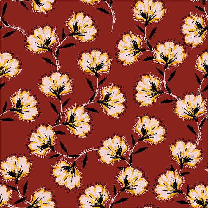 Tableau  Floral bouquet vector pattern with blooming retro flowers seamless pattern in vector EPS10 ,Design for fashion ,fabric,web,wallpaper,wrapping