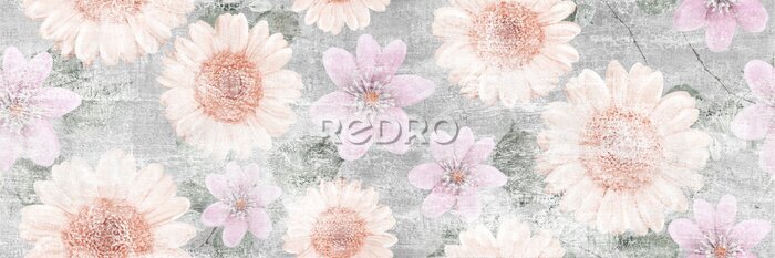 Tableau  Flowers Vintage repeating background, artwork floral antique pattern