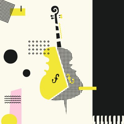 Tableau  Fond coloré de musique avec illustration vectorielle de violoncelle isolé. Affiche du festival de musique géométrique, création de violoncelle