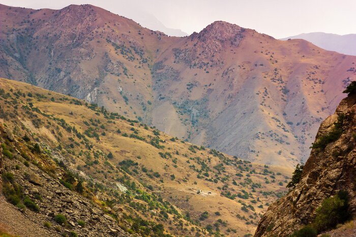 Tableau  fond couches collines de montagne au coucher du soleil