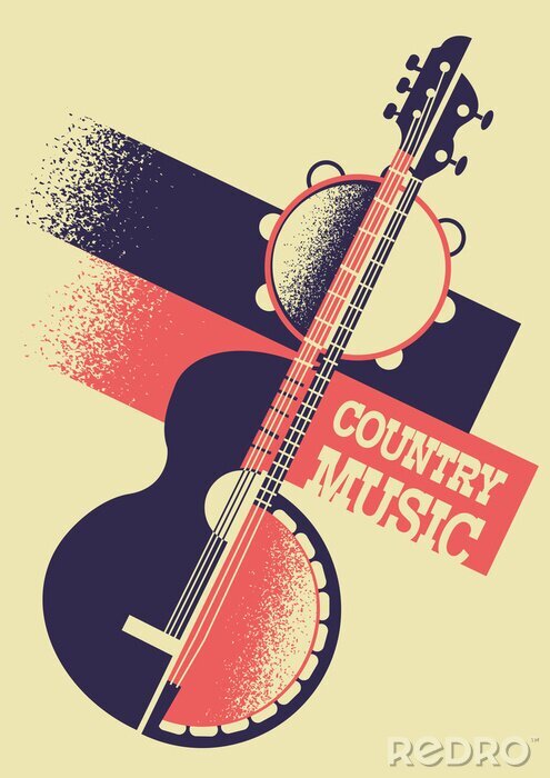 Tableau  Fond de musique country avec instruments de musique et texte de décoration. Affiche rétro de vecteur