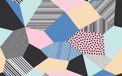 Fond de patchwork abstrait d'illustration de patch vectoriel de giclées points, lignes et traits