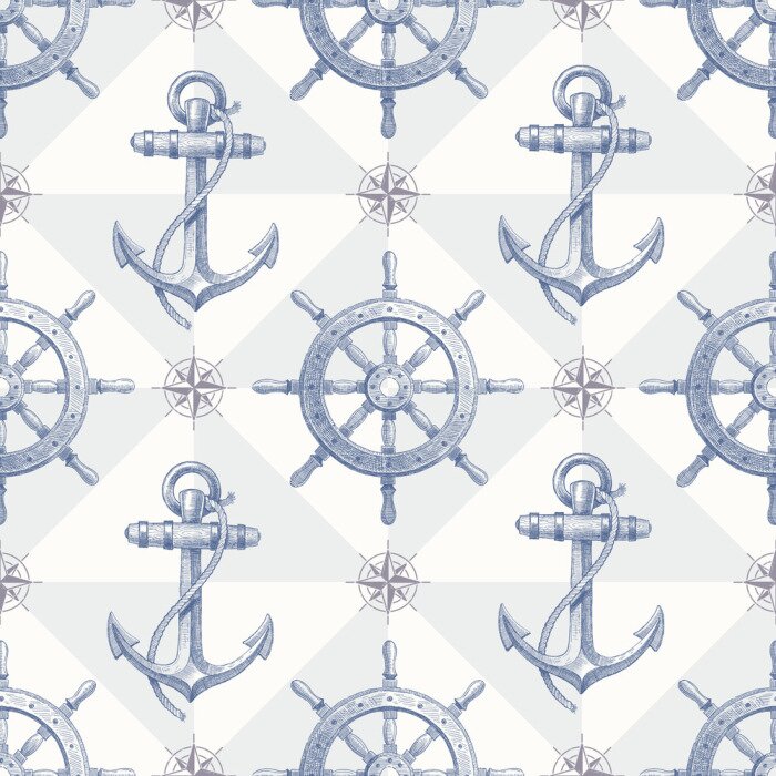 Tableau  Fond nautique transparente avec des éléments dessinés à la main