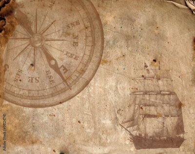 Tableau  Fond vieilli avec une boussole et un voilier