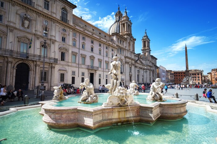 Tableau  Fontaine avec des sculptures en Italie