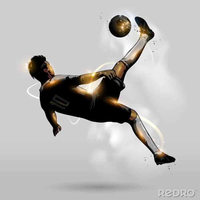 Tableau  Football joueur de football noir et or 3D