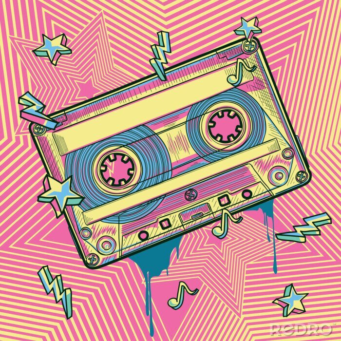 Tableau  Funky colorful audio cassette graffiti
