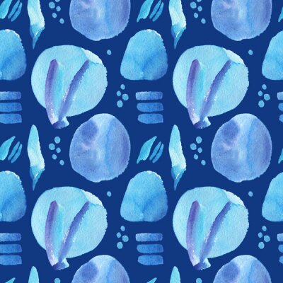 Tableau  geometric abstract blue spot blotch dot stripe vertical marine isolated pattern watercolor repeating seamless fabric textile background