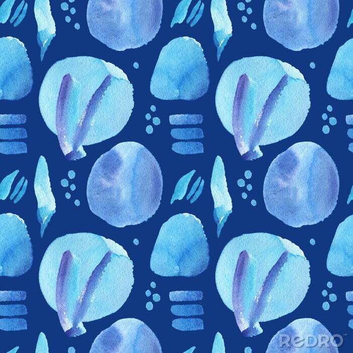Tableau  geometric abstract blue spot blotch dot stripe vertical marine isolated pattern watercolor repeating seamless fabric textile background
