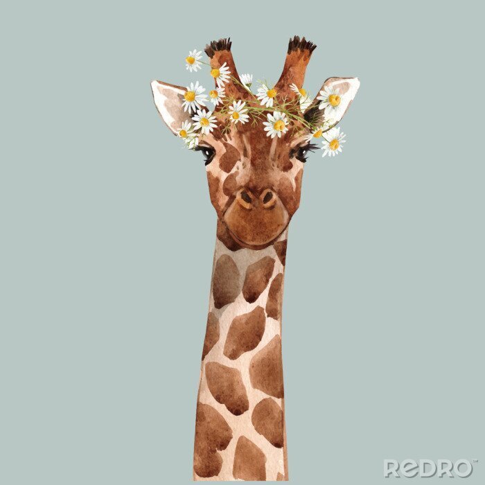 Tableau  Girafe avec des fleurs