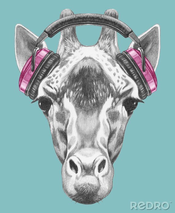 Tableau  Girafe dans les écouteurs
