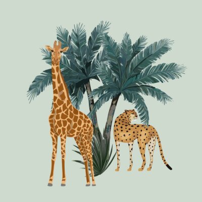 Tableau  Girafe et palmiers