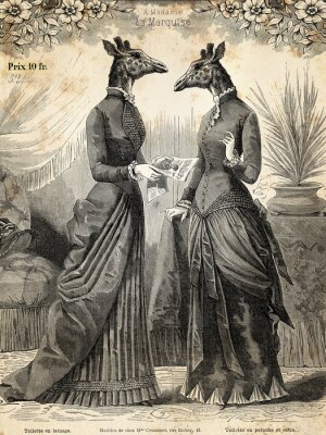 Girafes amusantes sur une illustration vintage