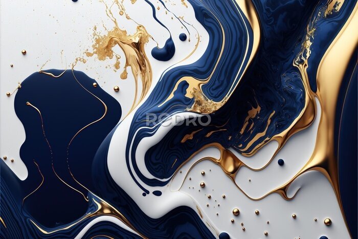 Tableau  Gold and blue marble stone textured background wallpaper