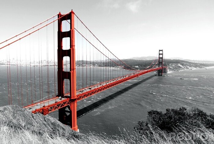 Tableau  Golden Gate Bridge Red Pop sur B & W