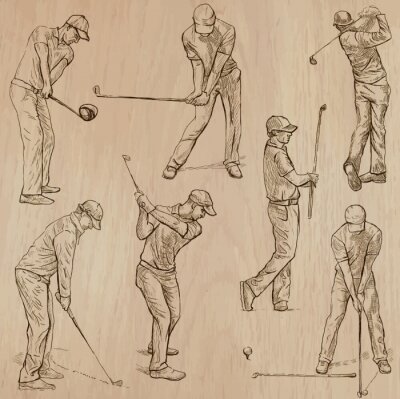 Tableau  Golf et golfeurs - vecteurs dessinés à la main