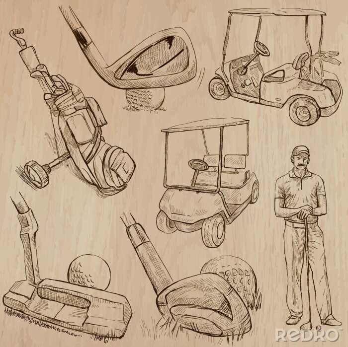 Tableau  Golf et golfeurs - vecteurs dessinés à la main
