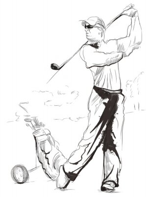 Golf Player - Une main dessiné et peint illustration
