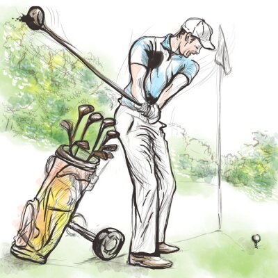 Golf Player - Une main dessiné et peint illustration