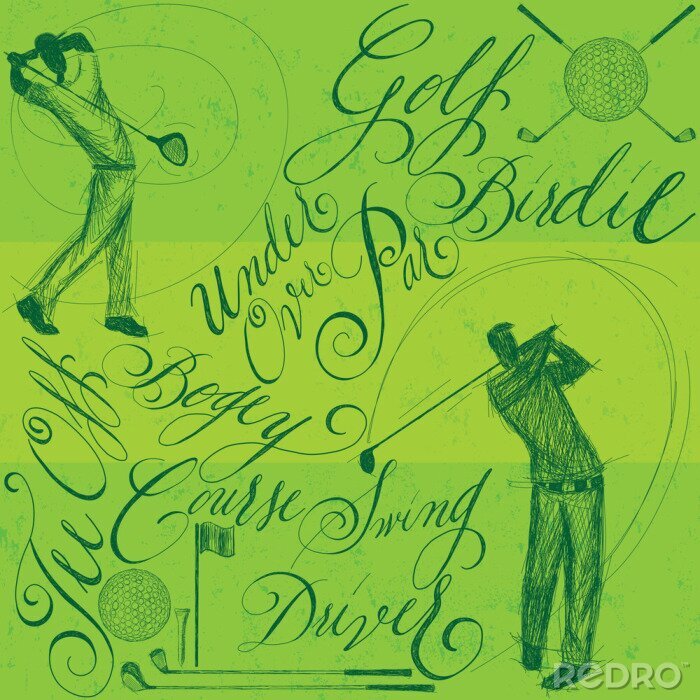 Tableau  Golfistes avec calligraphie
