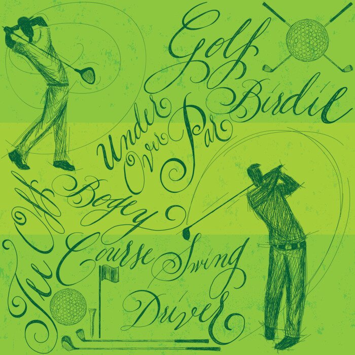 Tableau  Golfistes avec calligraphie