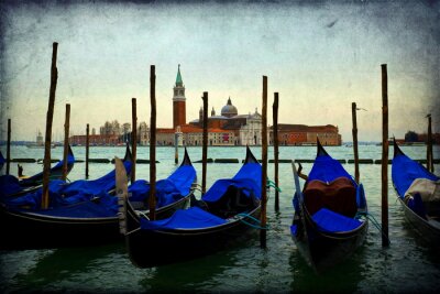 Tableau  Gondoles bleues à Venise